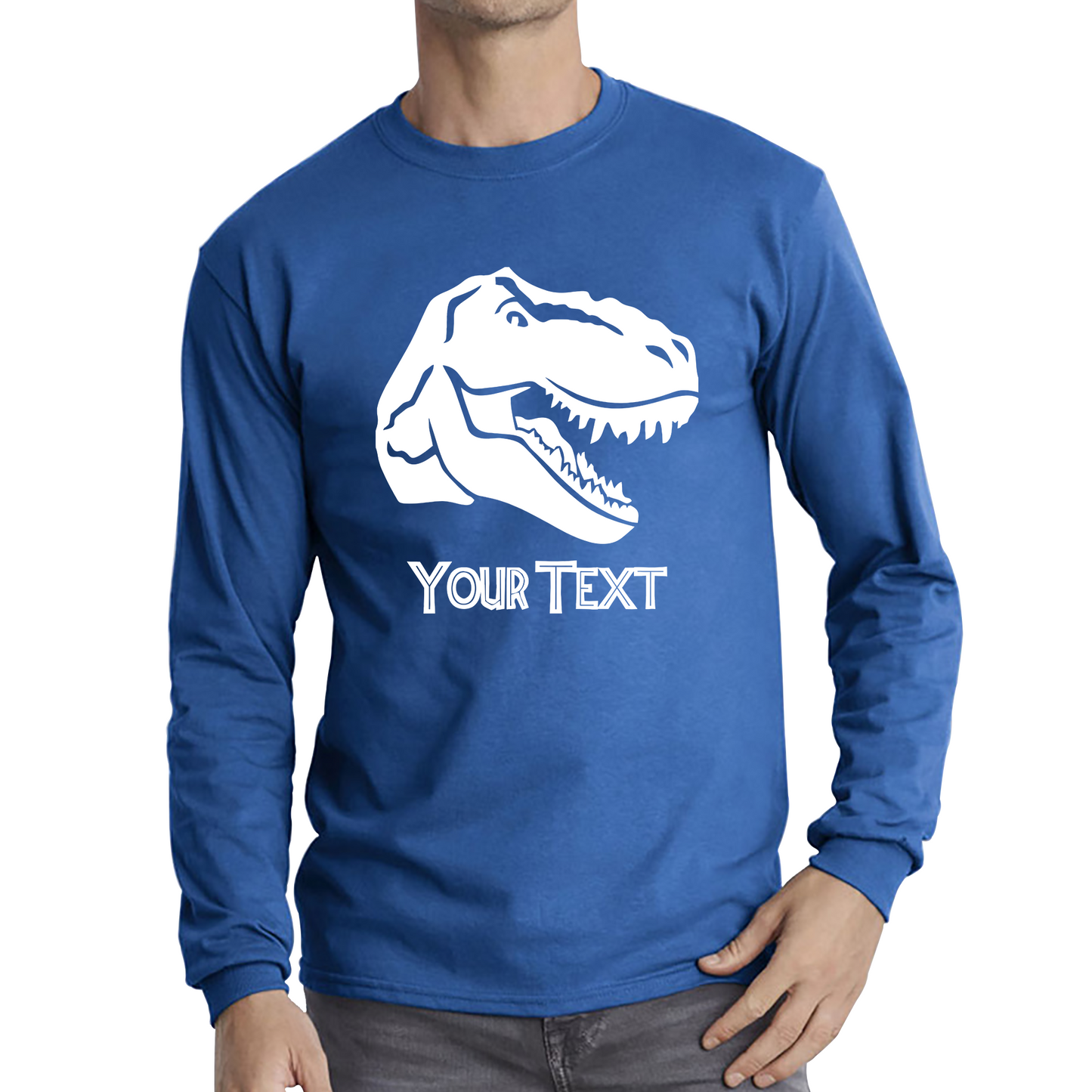 Personalised Dinosaur T-Rex Roaring Face Your Text Tyrannosaurus Rex Dino Long Sleeve T Shirt