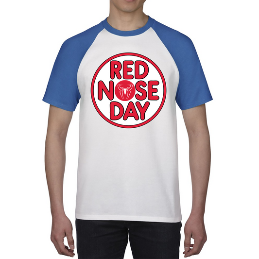 Spider Man Red Nose Day Baseball T Shirt. 50% Goes To Charity