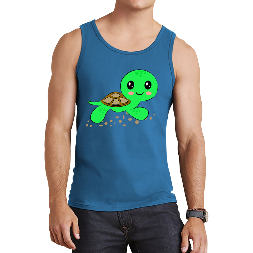 Swimming Cartoon Turtle, Funny Cute Little Sea Turtle Tank Top