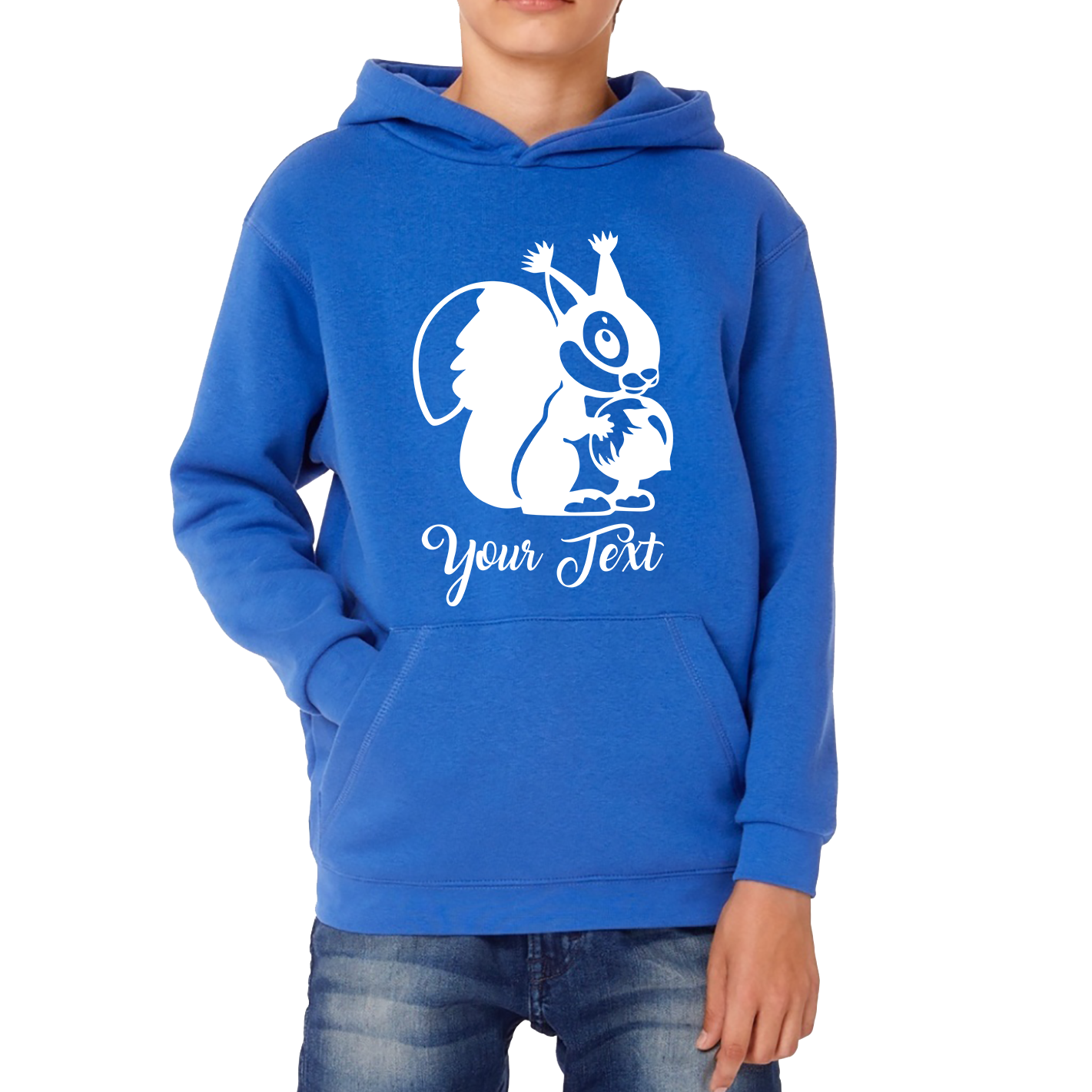 Personalised Cartoon Squirrel Holding Acorn Your Name Cute Squirrel Animal Kids Hoodie