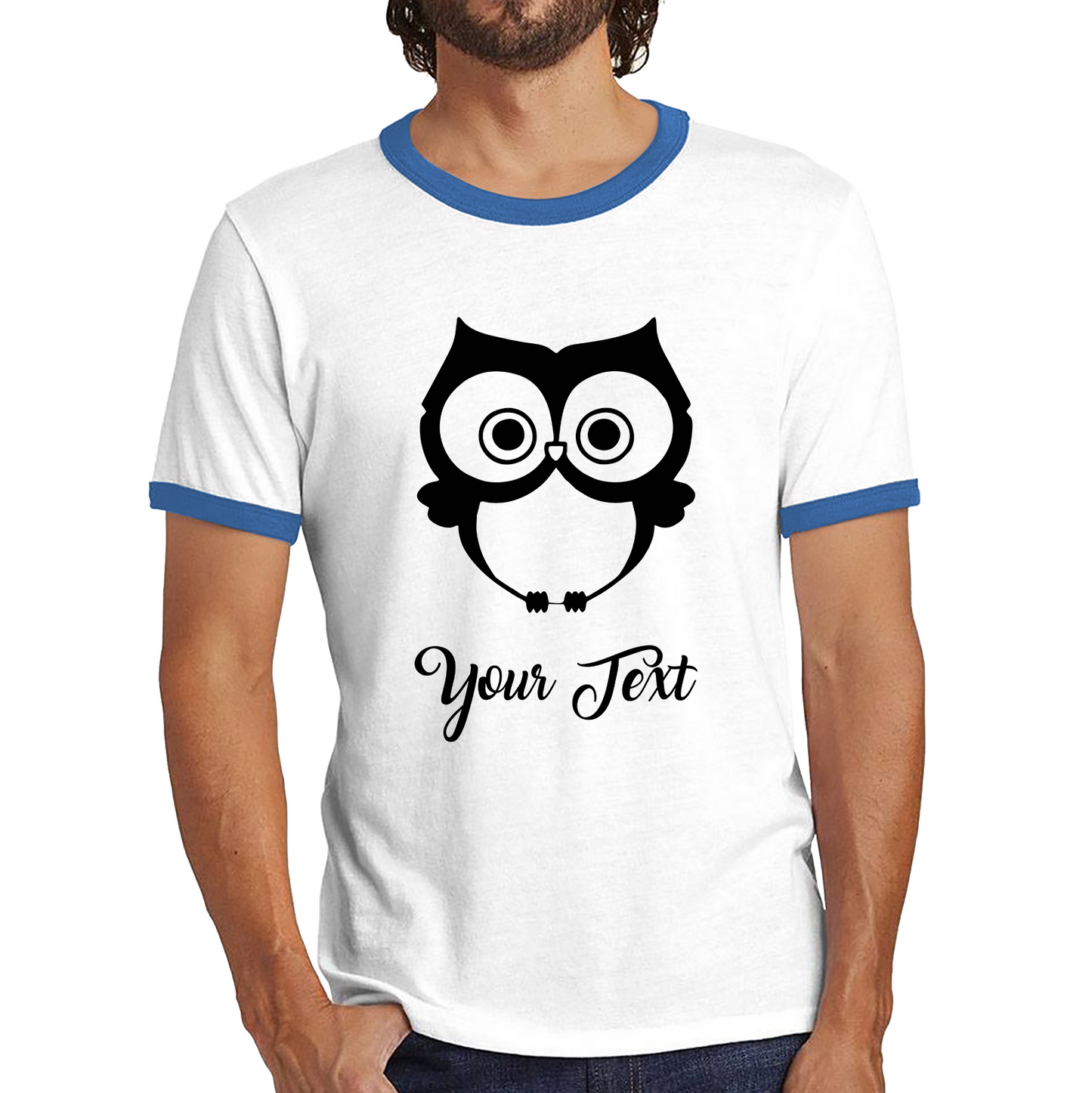 Personalised Cute Owl Your Name Cute Cartoon Owl Animal Lover Nature Lover Ringer T Shirt