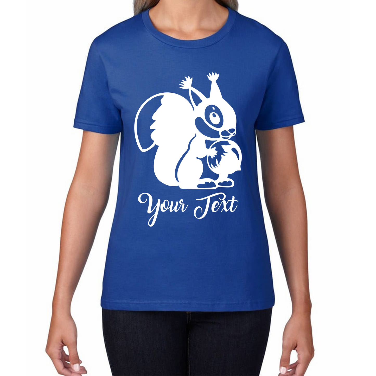 Personalised Cartoon Squirrel Holding Acorn Your Name Cute Squirrel Animal Womens Tee Top