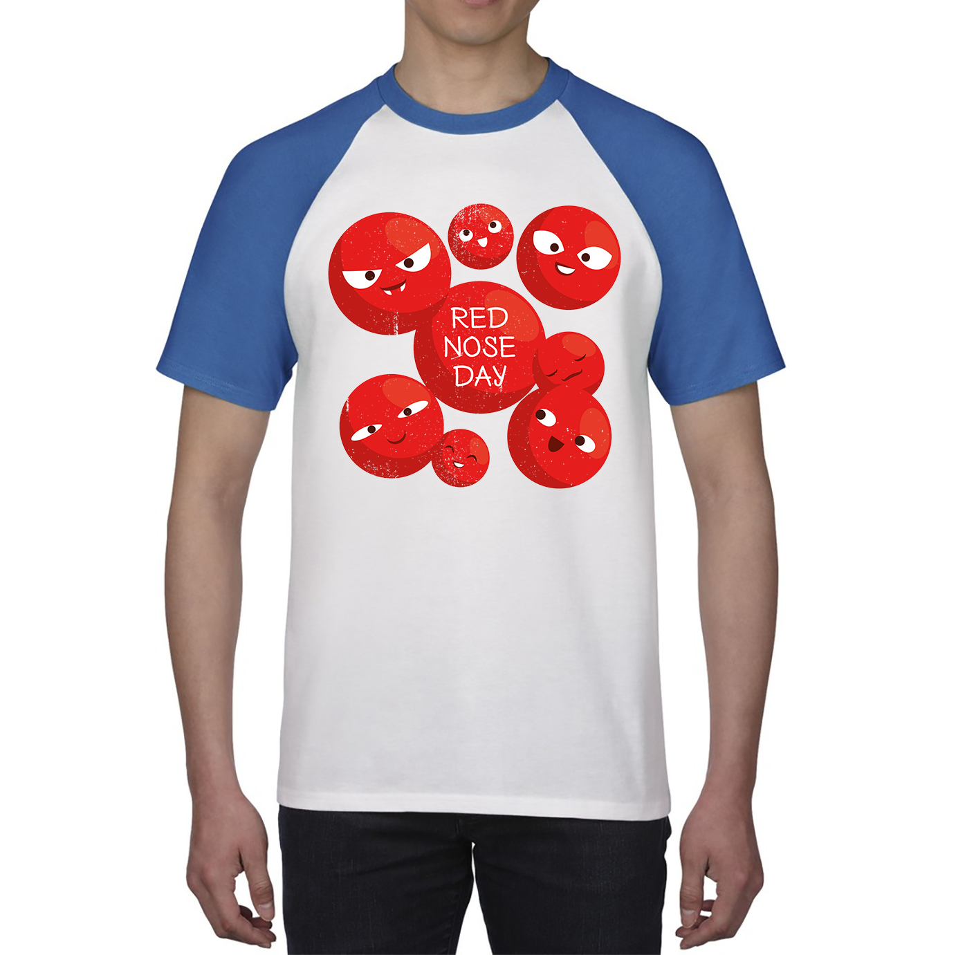 Red Nose Day Funny Noses Baseball T Shirt. 50% Goes To Charity