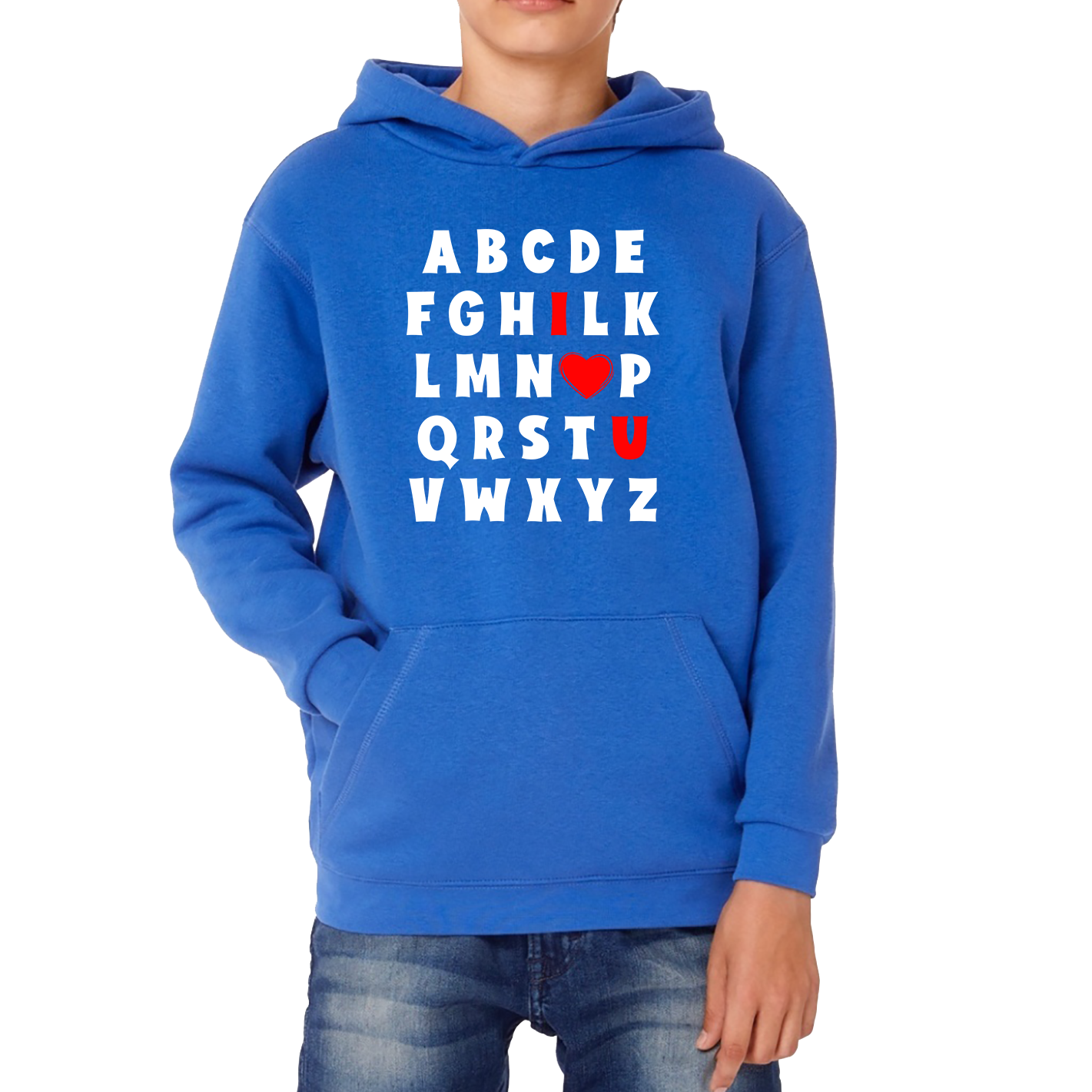 I Love You In Alphabet ABC Valentine's Day English Alphabet I Love You Kids Hoodie