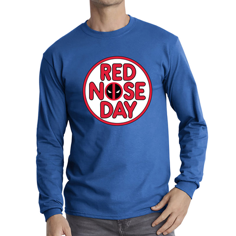 Deadpool Red Nose Day Adult Long Sleeve T Shirt. 50% Goes To Charity