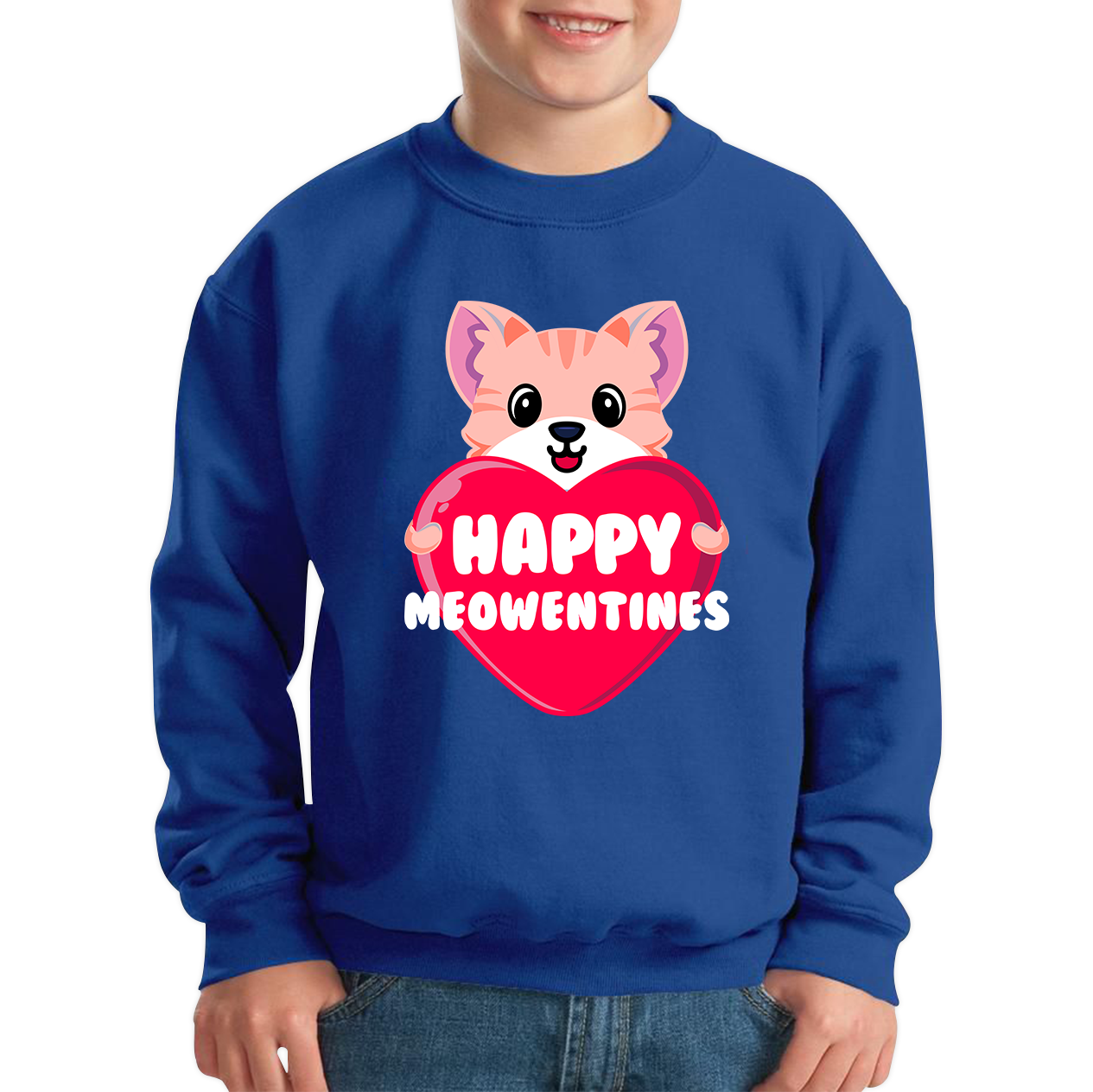 Happy Meowentines Meowy Valentine Funny Cute Cat Lover Valentine Day Kids Jumper