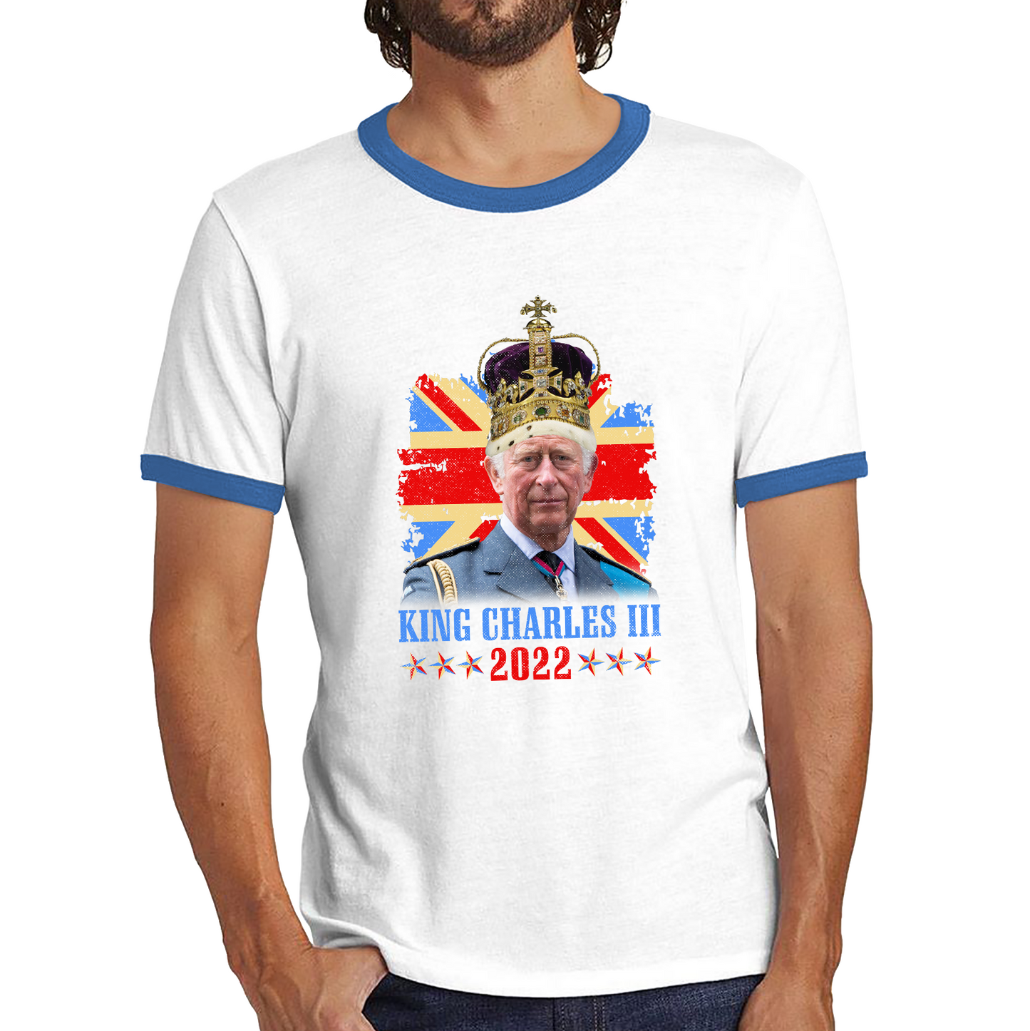 King Charles III King Of Britain UK flag Royal King Lover Union Jack Crown Ringer T Shirt