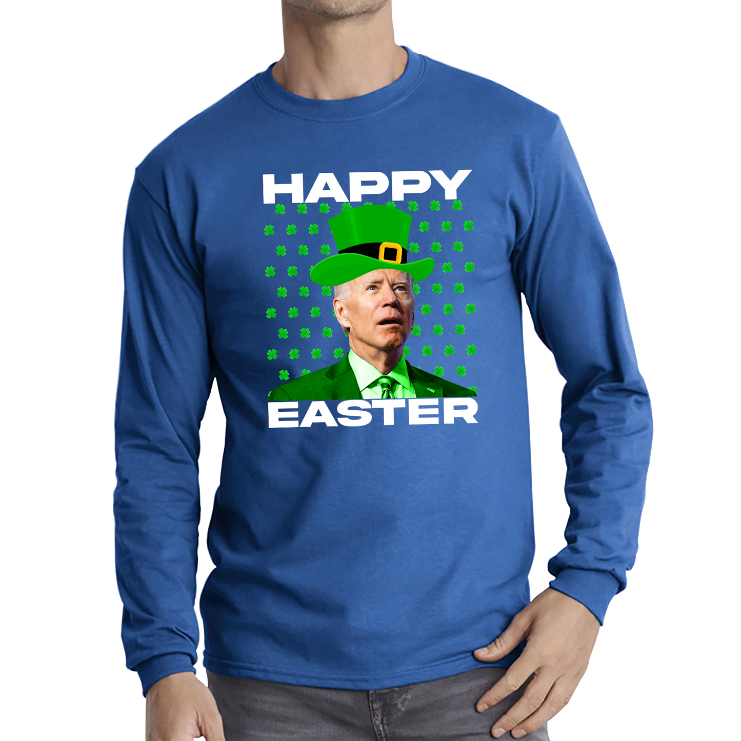 Happy Easter Confused Biden St Patricks Day Meme Joe Biden Shamrock Funny Irish Long Sleeve T Shirt