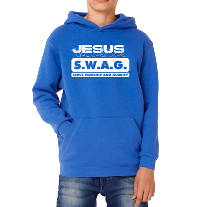 Jesus SWAG Serve Worship and Glorify Faith Religious Christian Jesus Swag Kids Hoodie