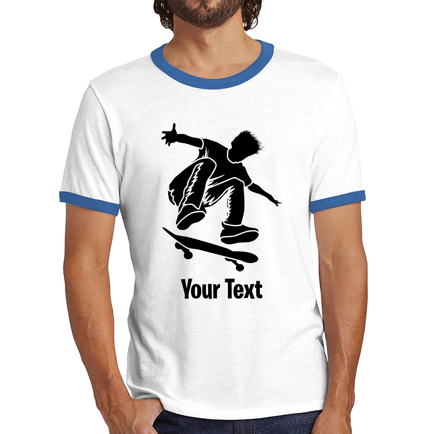 Personalised Skateboard Your Name Skater Funny Skateboarding Sport Ringer T Shirt