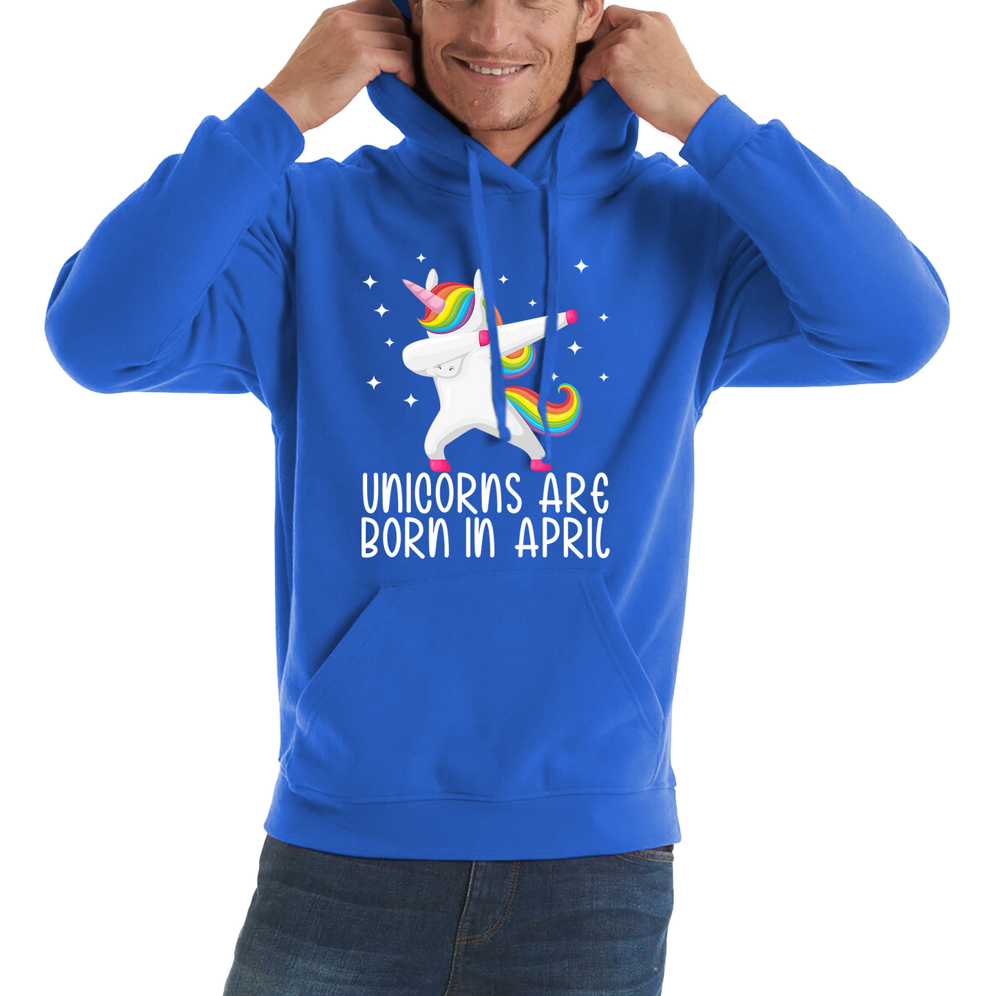 Unicorns Are Born In April Dabbing Unicorn Funny Birthday Month Novelty Slogan Unisex Hoodie