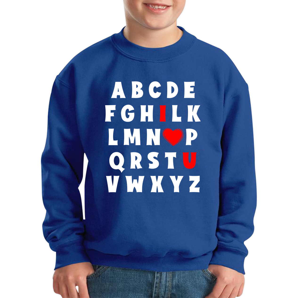 I Love You In Alphabet ABC Valentine's Day English Alphabet I Love You Kids Jumper