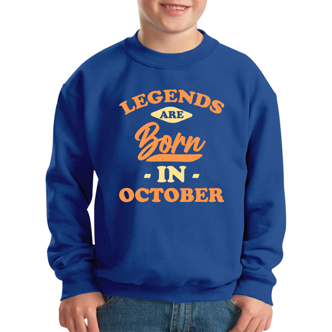 Legends Are Born In October Funny October Birthday Month Novelty Slogan Kids Jumper