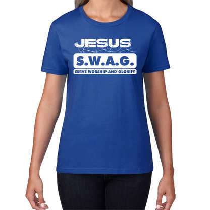 Jesus SWAG Serve Worship and Glorify Faith Religious Christian Jesus Swag Womens Tee Top