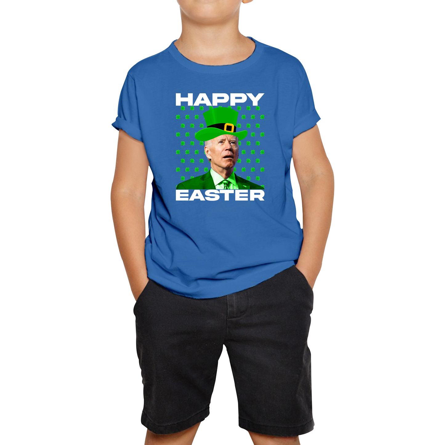 Happy Easter Confused Biden St Patricks Day Meme Joe Biden Shamrock Funny Irish Kids Tee