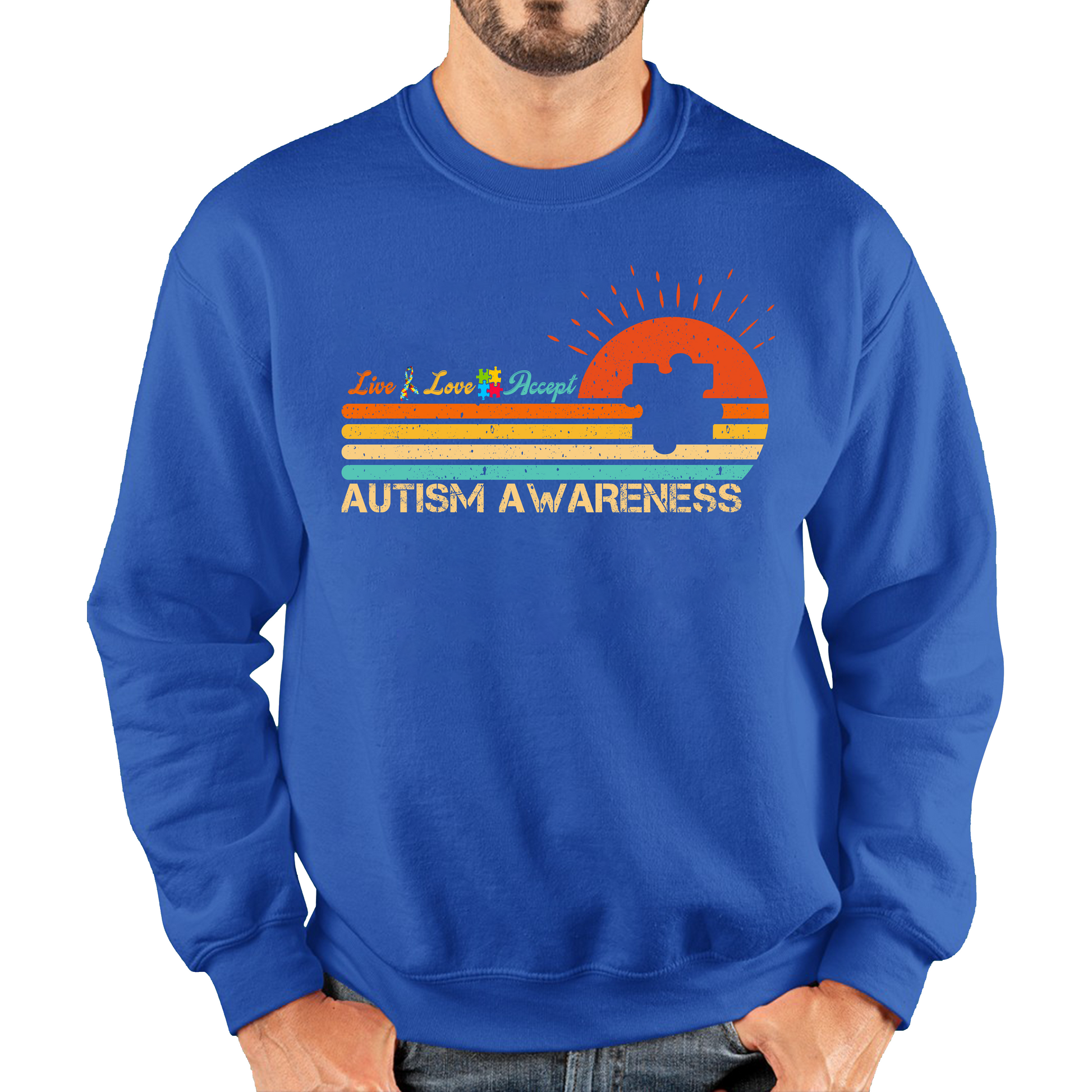 Live Love Accept Vintage Retro Autism Awareness Sweatshirt