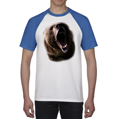 Grizzly Bear Roaring Face Shirt Big Print North American Brown Bear Full On Front Angry Bear Baseball T Shirt