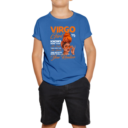 Virgo Girl Knows More Than Think More Than Horoscope Zodiac Astrological Sign Birthday Kids Tee