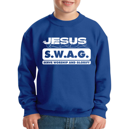 Jesus SWAG Serve Worship and Glorify Faith Religious Christian Jesus Swag Kids Jumper