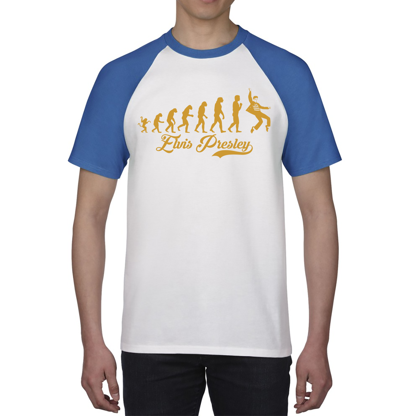 Elvis Presley Human Evolution Raglan T-Shirt American Singer Gift Baseball Tee