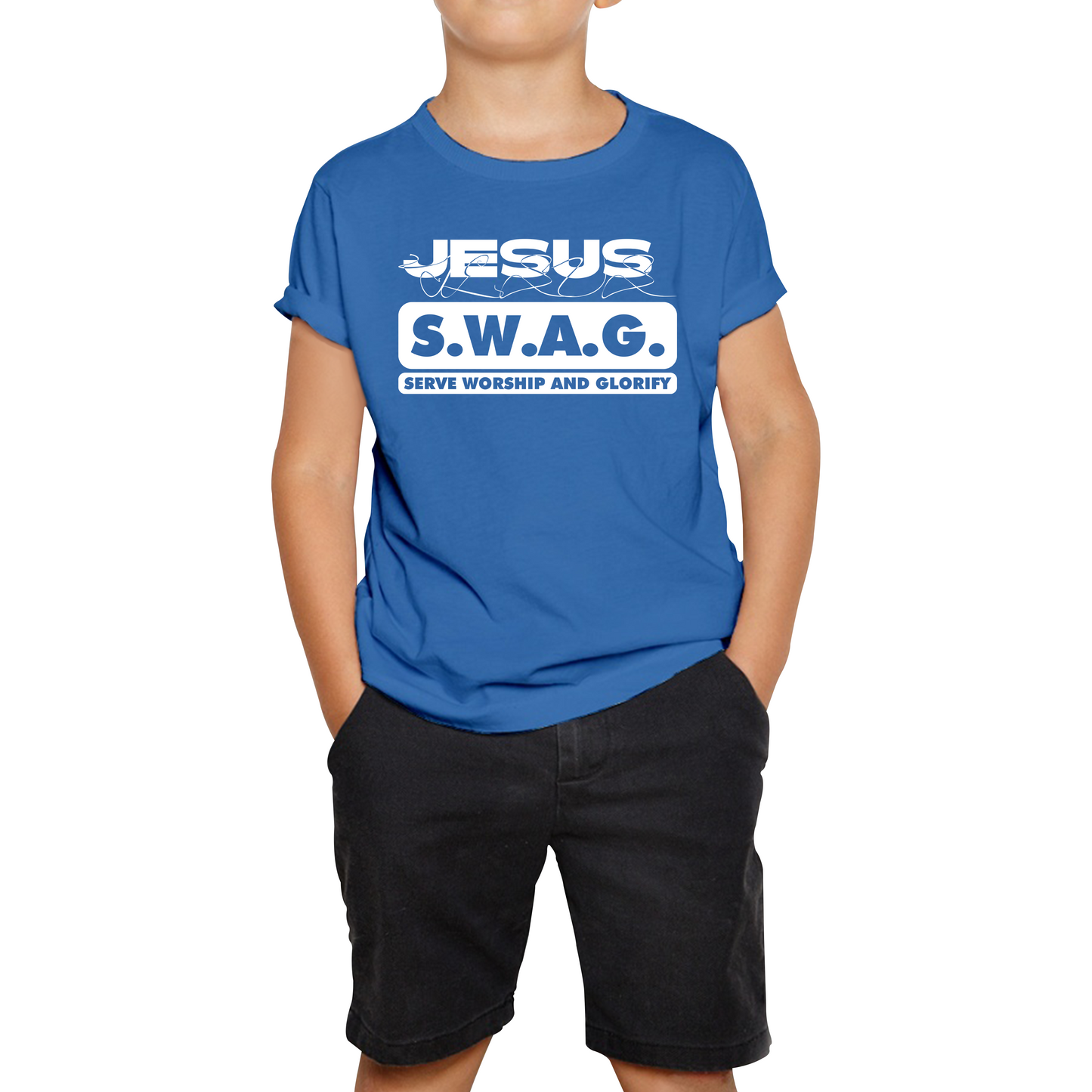 Jesus SWAG Serve Worship and Glorify Faith Religious Christian Jesus Swag Kids Tee