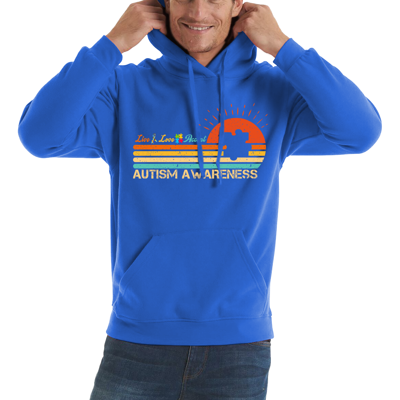 Live Love Accept Vintage Retro Autism Awareness Hoodie