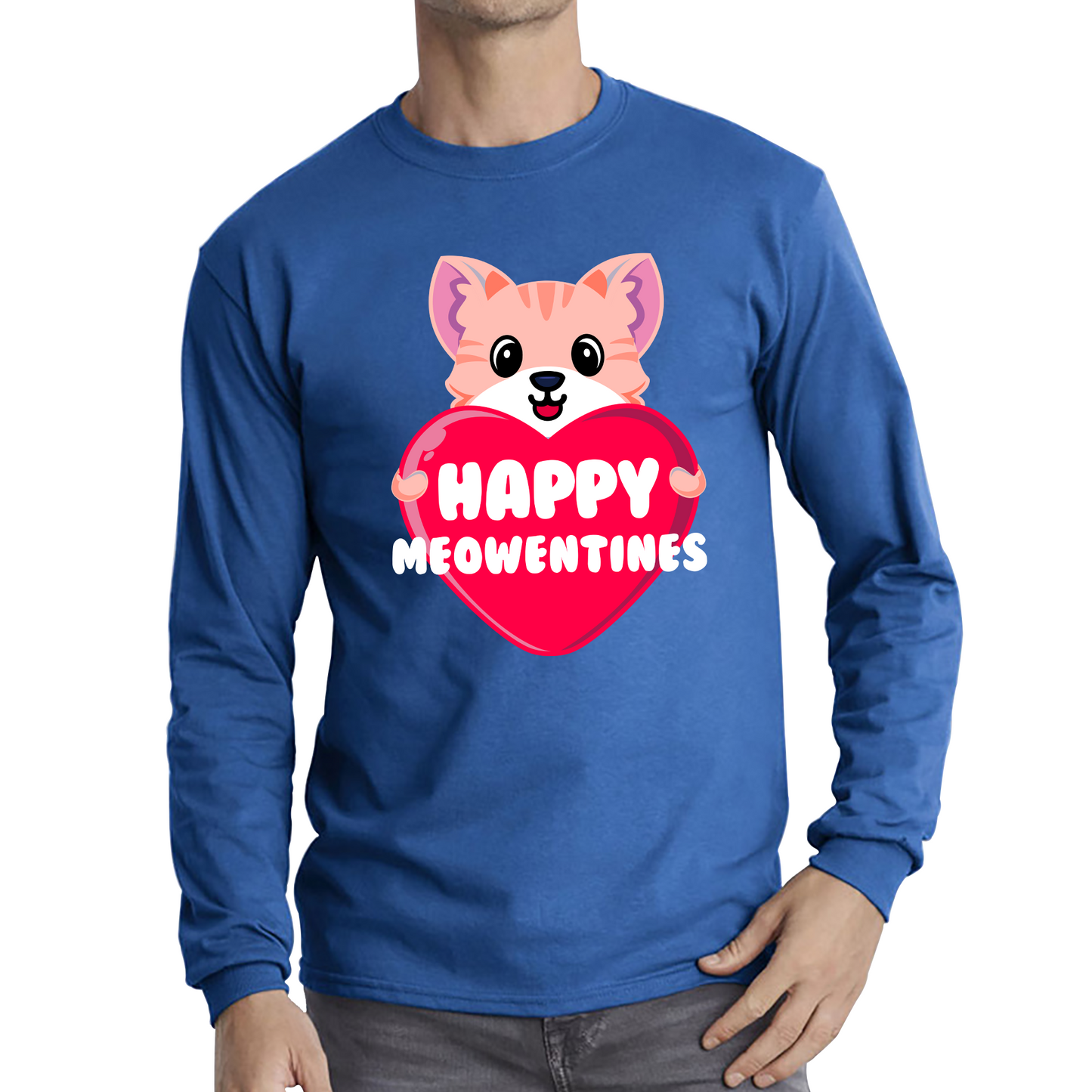 Happy Meowentines Meowy Valentine Funny Cute Cat Lover Valentine Day Long Sleeve T Shirt