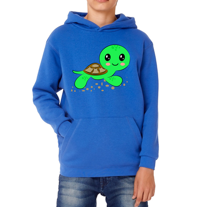 Swimming Cartoon Turtle, Funny Cute Little Sea Turtle Kids Hoodie