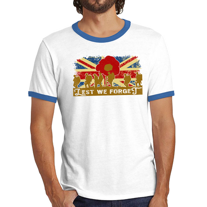 Lest We Forget Poppy Anzac Day Ringer T Shirt