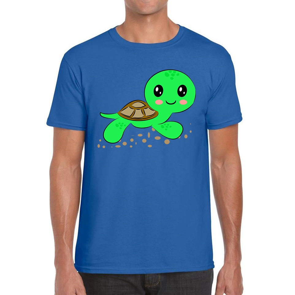 Swimming Cartoon Turtle, Funny Cute Little Sea Turtle Mens Tee Top