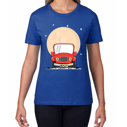 Monster Truck Over The Moon Vintage Truck Moon Womens Tee Top