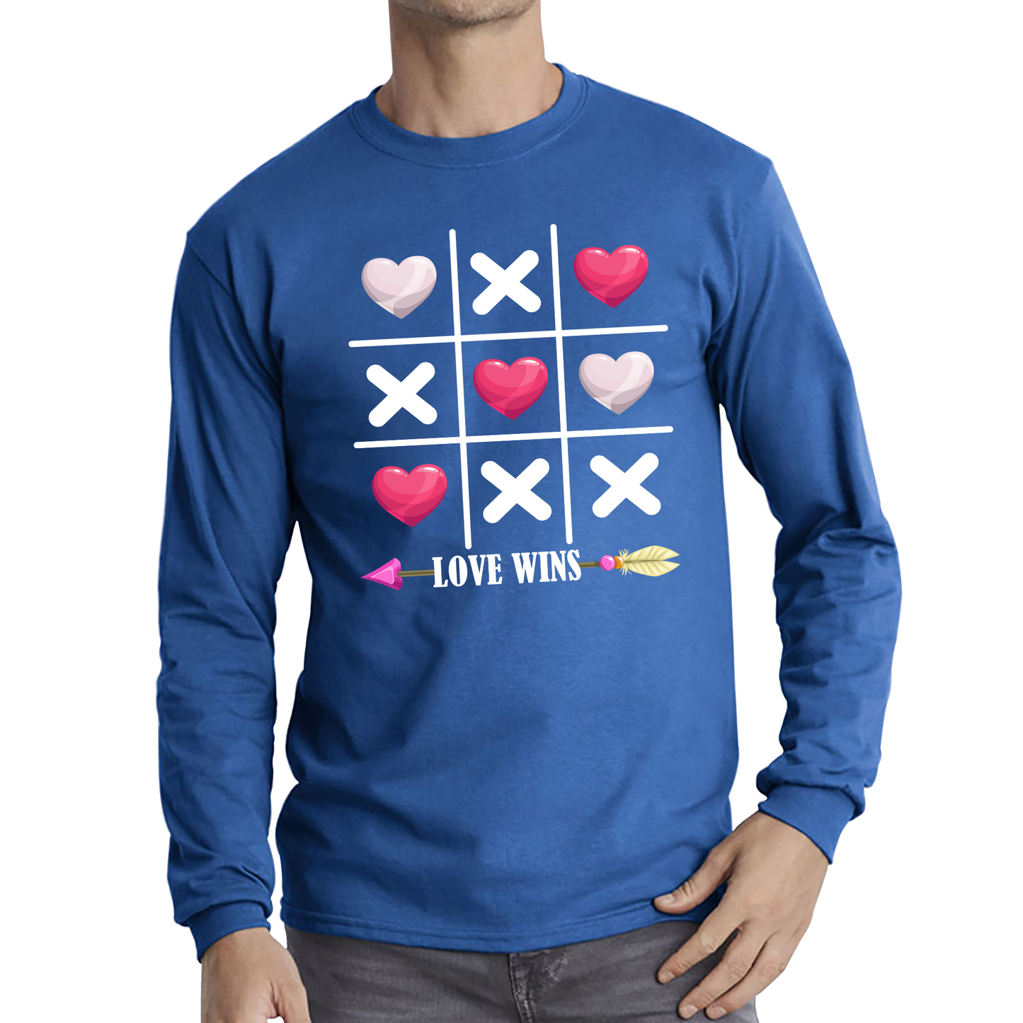 Valentine's Day Tic Tac Toe Love Wins Tic Tac Funny Game Lovers Gift Long Sleeve T Shirt