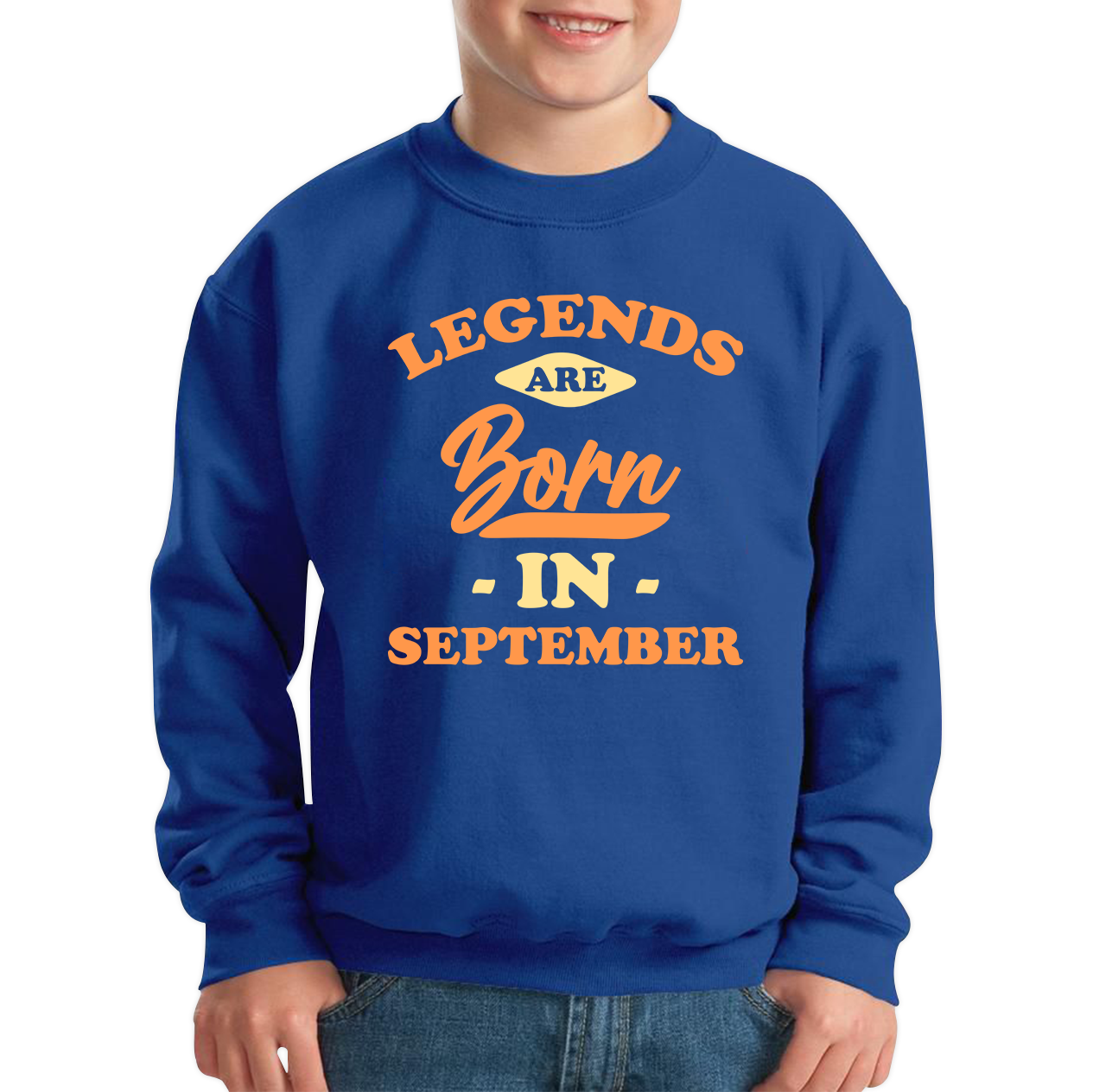 Legends Are Born In September Funny September Birthday Month Novelty Slogan Kids Jumper