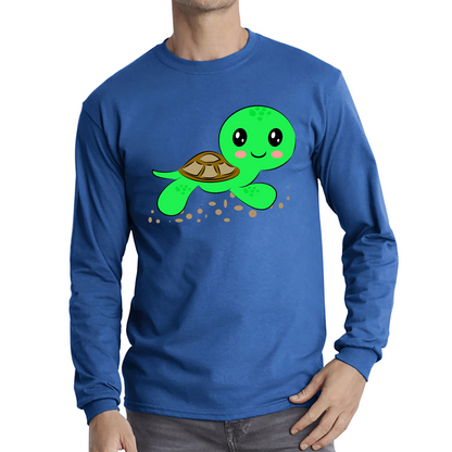 Swimming Cartoon Turtle, Funny Cute Little Sea Turtle Long Sleeve T Shirt