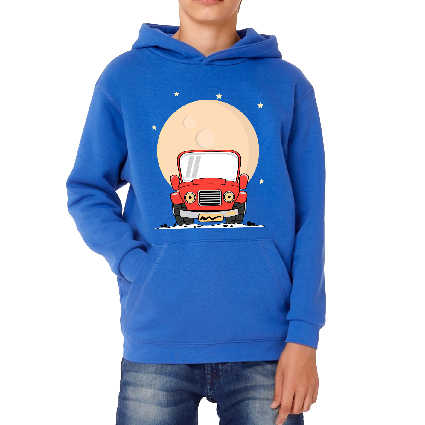 Monster Truck Over The Moon Vintage Truck Moon Kids Hoodie