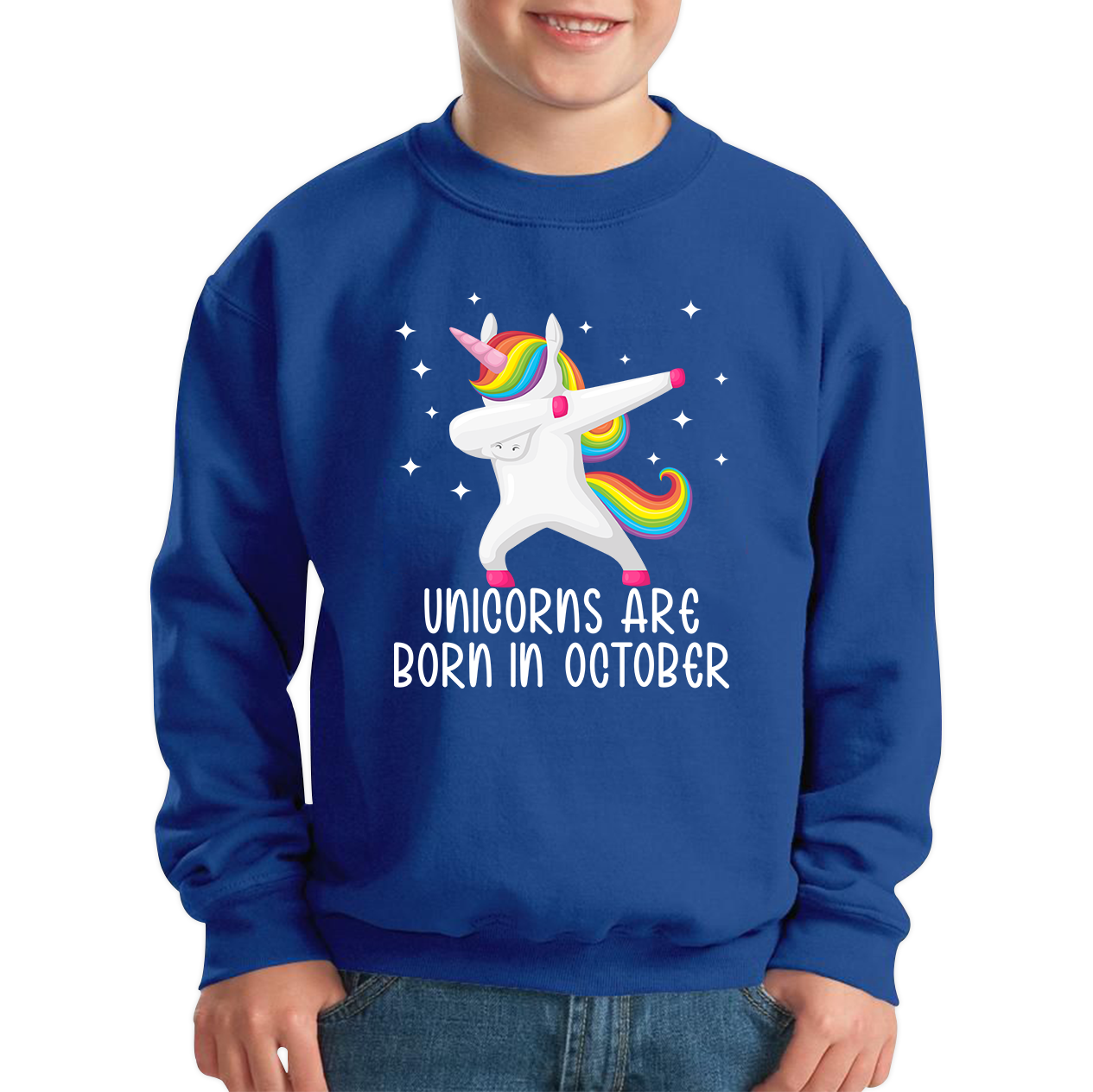 Unicorns Are Born In October Dabbing Unicorn Funny Birthday Month Novelty Slogan Kids Jumper