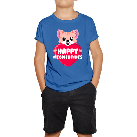 Happy Meowentines Meowy Valentine Funny Cute Cat Lover Valentine Day Kids Tee