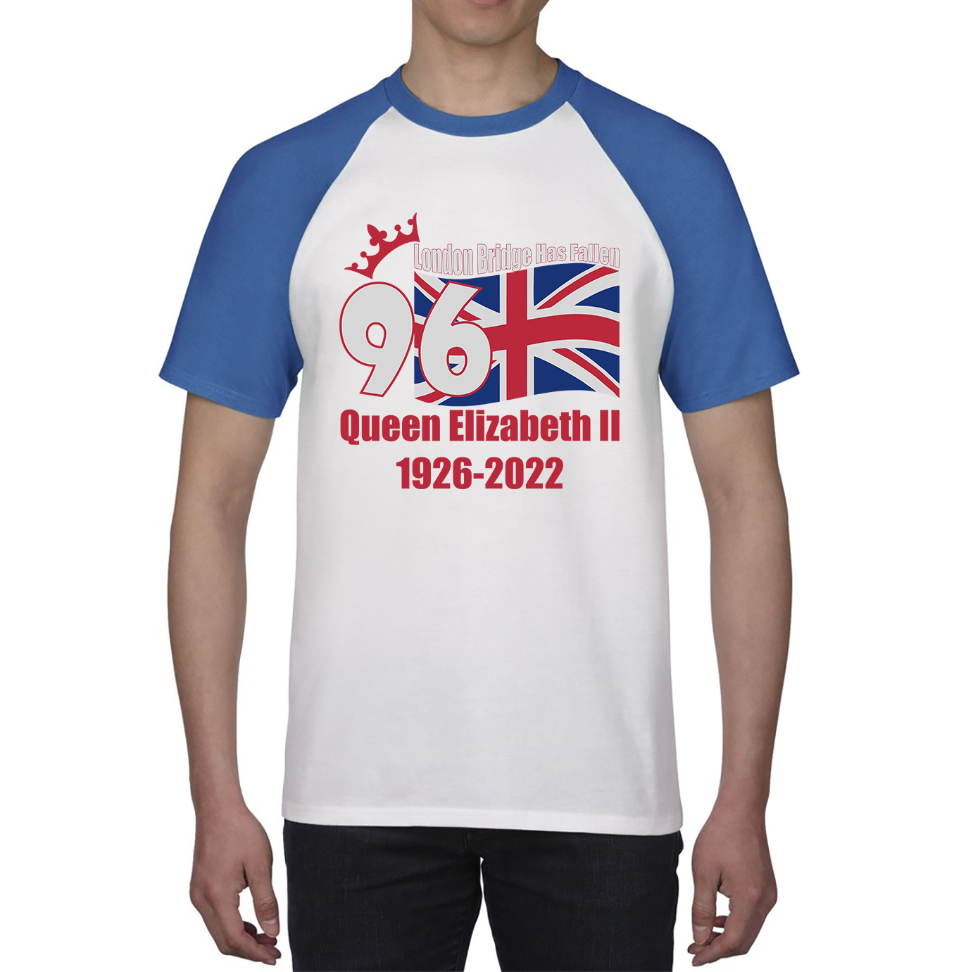 London Bridge Has Fallen 96 Years of Queen Elizabeth II Union Jack British Uk Flag Baseball T Shirt