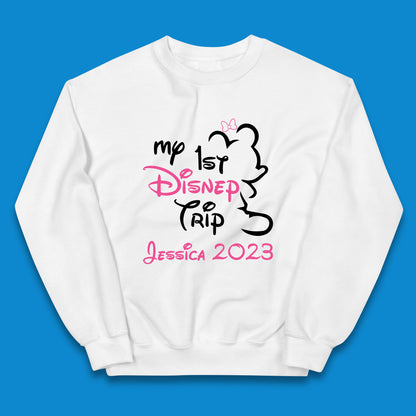 Personalised My 1st Disney Trip Disney Mickey Mouse Minnie Mouse Your Name Disneyland Trip Vacations Kids Jumper