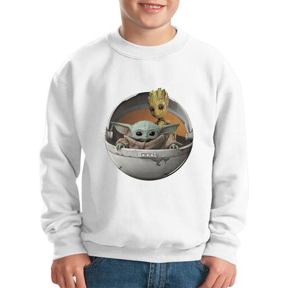 Grogu Baby Yoda And Baby Groot The Mandalorian Disney Star Wars Child In Hover Pod Pram Disney Star Wars Day 46th Anniversary Kids Jumper