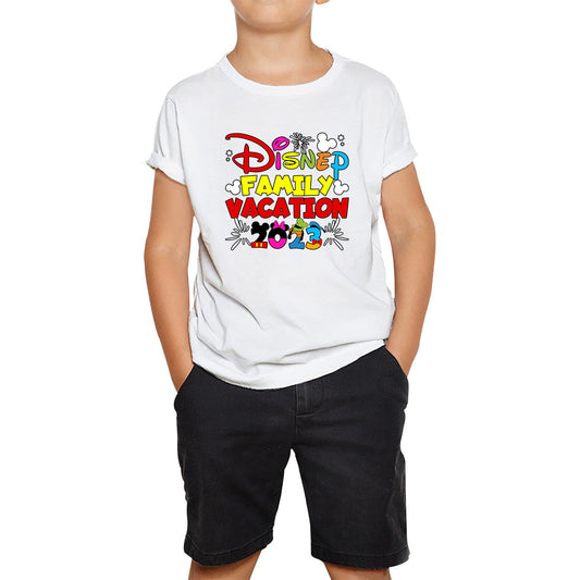 Disney Family Vacation 2023 Mickey Mouse Minnie Mouse Cartoon Disney Castle Disneyland Trip Kids T Shirt