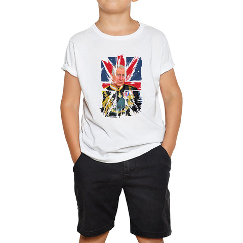 Distressed British Flag King Charles III Coronation Ruling Monarch Of England United Kingdom His Majesty Kids T Shirt