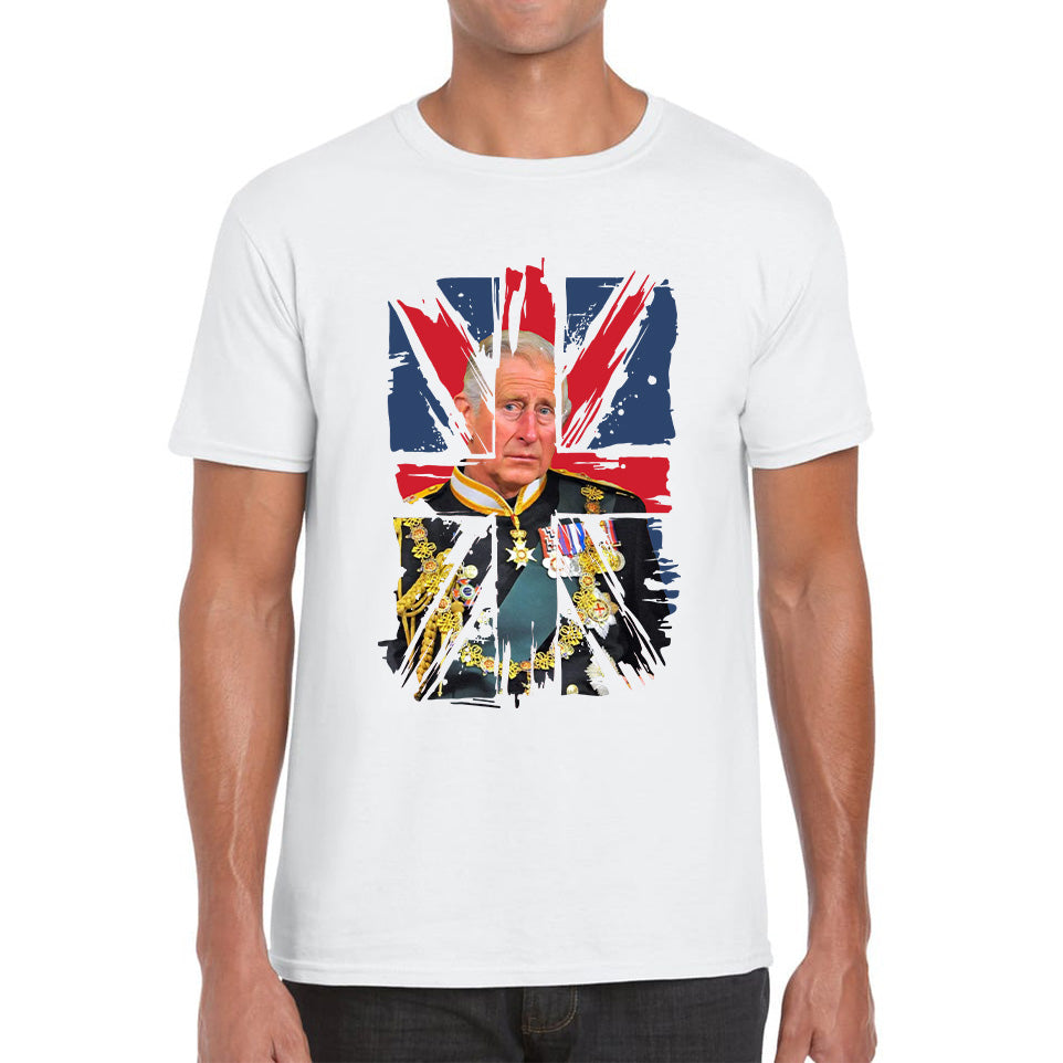 Distressed British Flag King Charles III Coronation Ruling Monarch Of England United Kingdom His Majesty Mens Tee Top