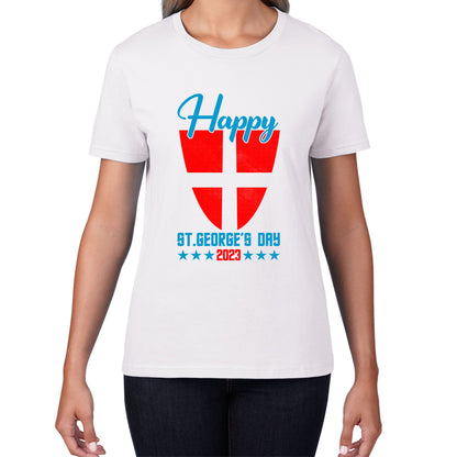 Happy St George's Day 2023 Saint George Cross Shield England Flag Religious Warriors St George Day Womens Tee Top