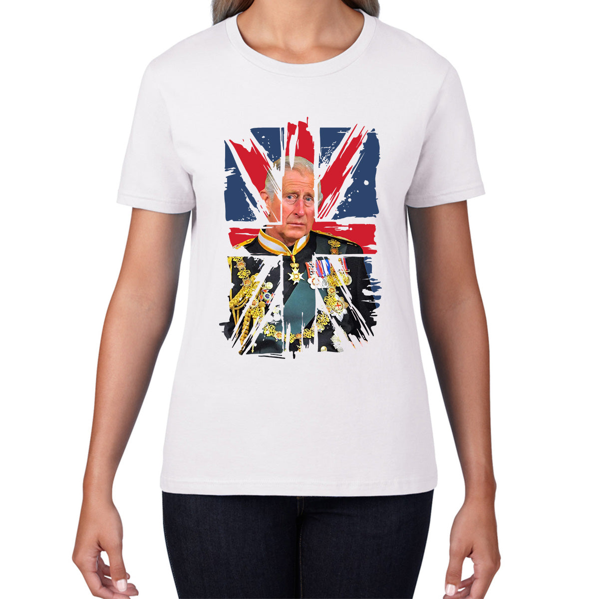 Distressed British Flag King Charles III Coronation Ruling Monarch Of England United Kingdom His Majesty Womens Tee Top