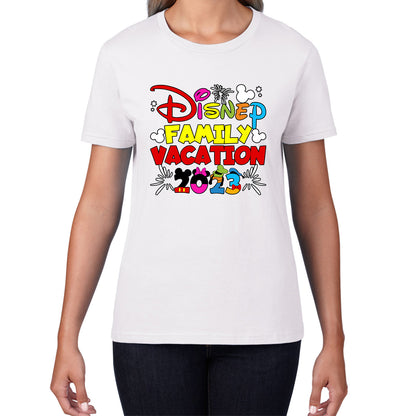 Disney Family Vacation 2023 Mickey Mouse Minnie Mouse Cartoon Disney Castle Disneyland Trip Womens Tee Top