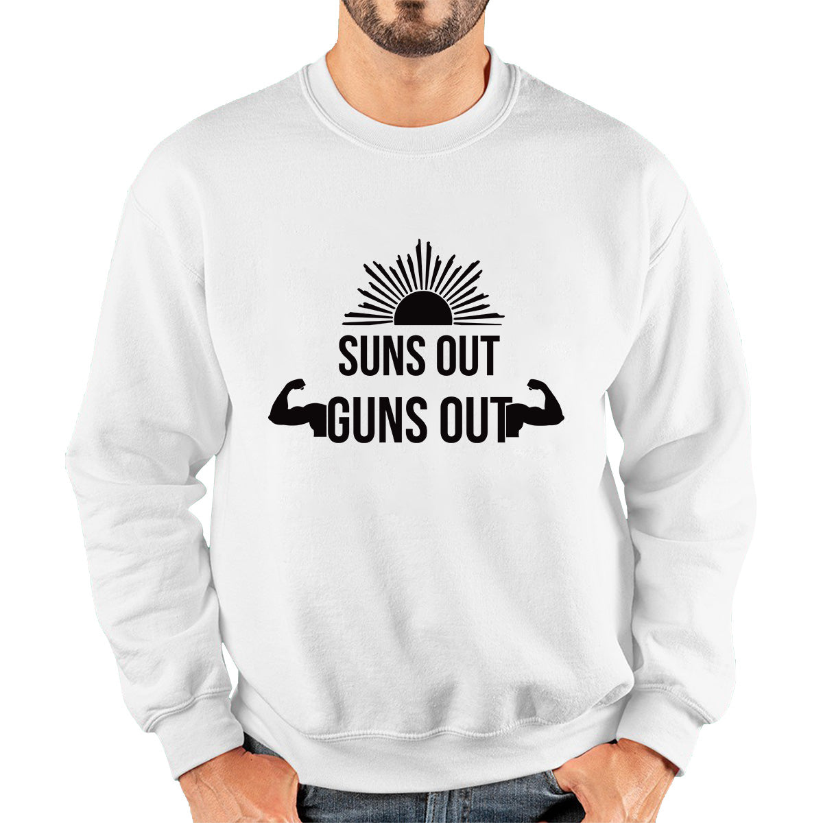 Sun Out Guns Out, Workout Gym Bodybuilding Weightlifting Motivation Unisex Sweatshirt