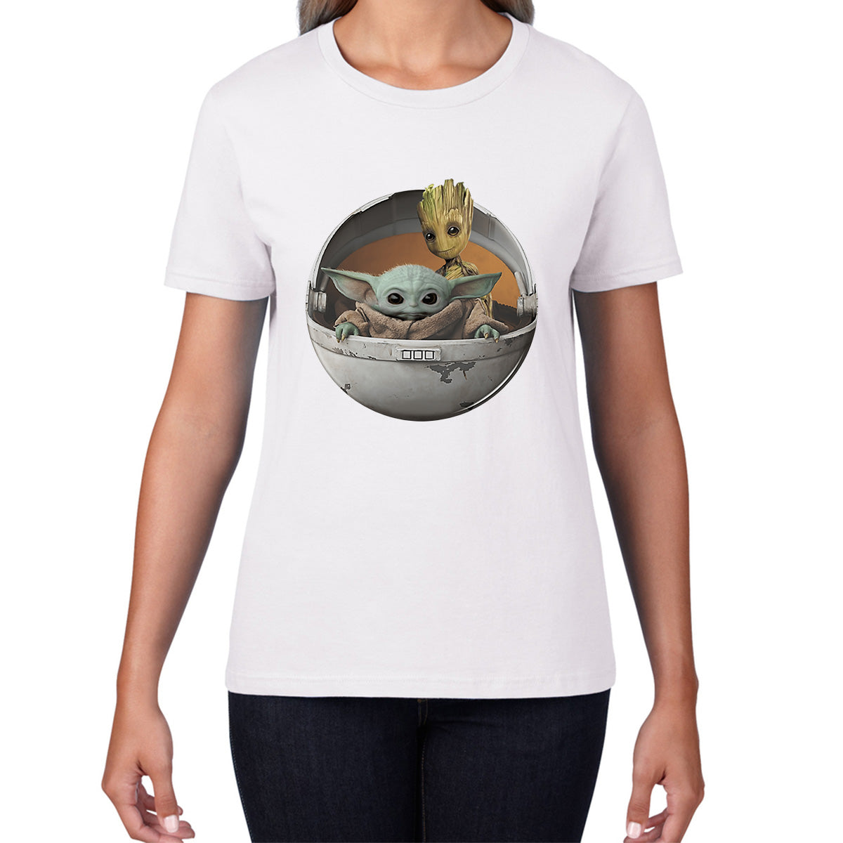 Grogu Baby Yoda And Baby Groot The Mandalorian Disney Star Wars Child In Hover Pod Pram Disney Star Wars Day 46th Anniversary Womens Tee Top