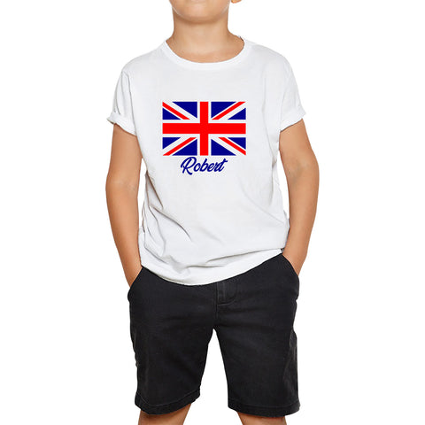 Personalised UK United Kingdom Flag Your Name Great Britain Union Jack Patriotism Proud British Citizen Long Live UK Forever Kids T Shirt