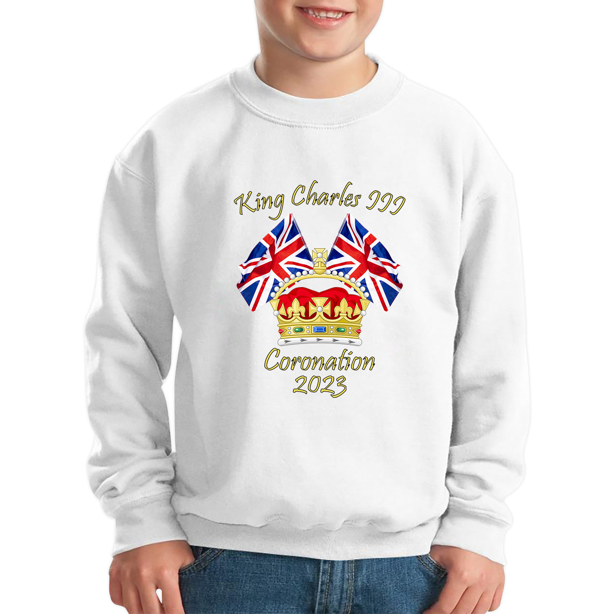 King Charles III Coronation 2023 United Kingdom Flags Royal Crown Ruling Monarch Of England CR III Kids Jumper